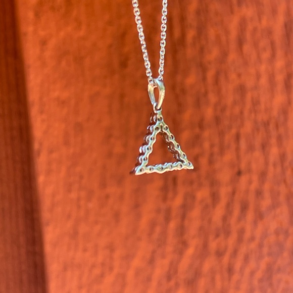 Solid 14k White Gold and Diamond Petite Minimalist Triangle Pendant - Picture 3 of 4